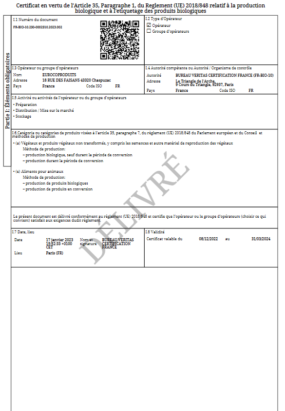 Certificat en vertu Haute-Loire